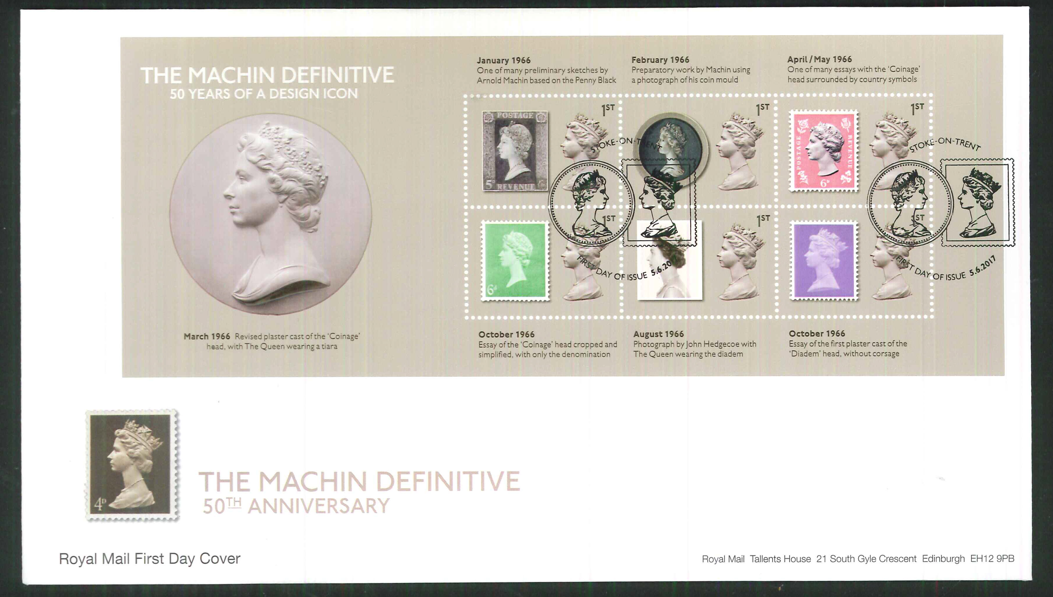 2017 - First Day Cover Machin Mini Sheet 6 1st FDI Stoke on Trent Postmark - Click Image to Close